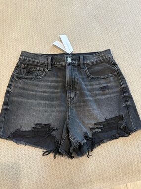 American Eagle High Rise Distressed Black Denim Shorts NWT